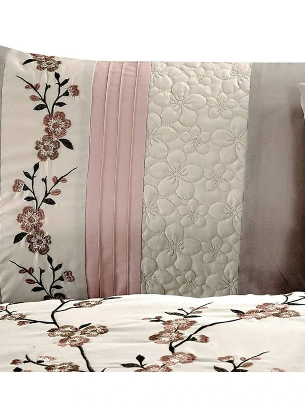Floral Embroidered Pink and Cream king 3 piece Comforter Set